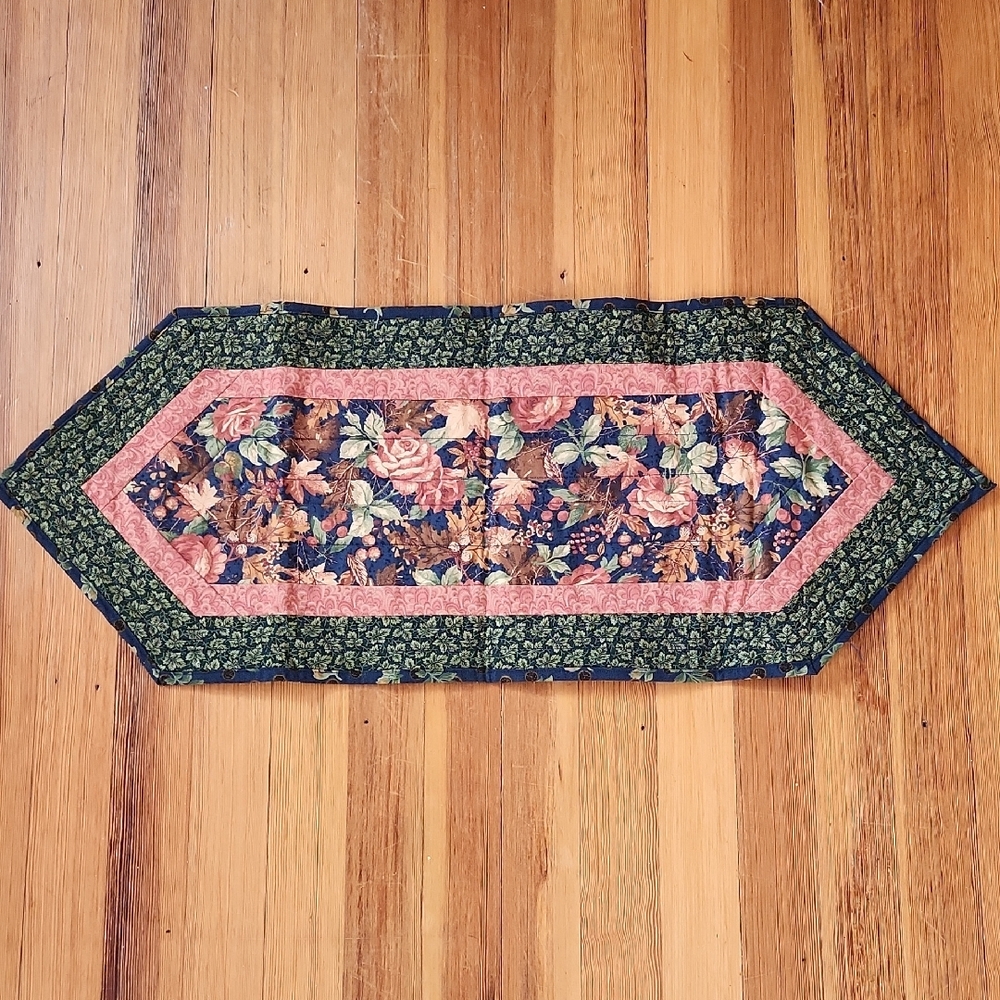 Elegant Small Hand Quilted Floral Table Runner  (Appx. 13"x32")